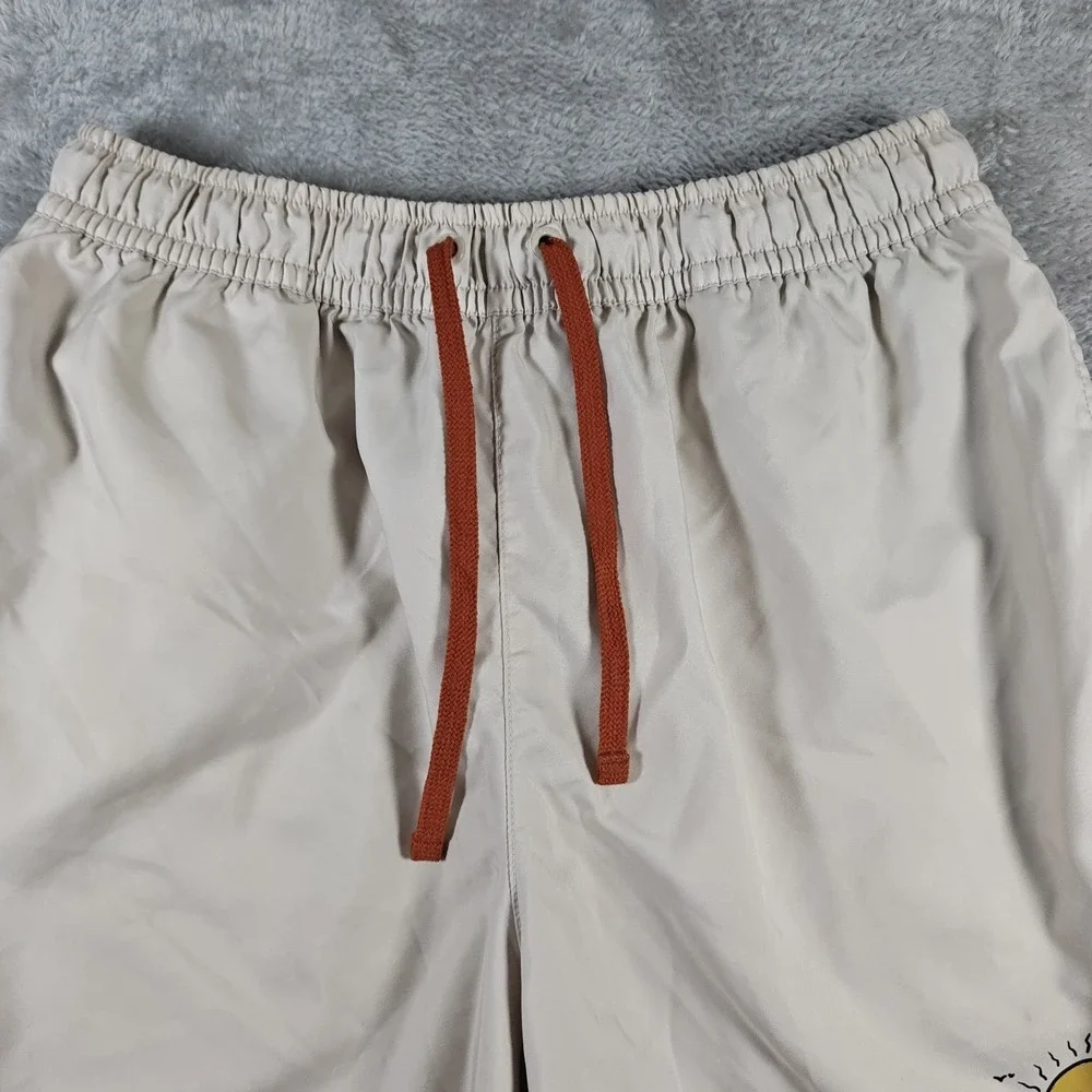 Nike Shorts Men Medium Ivory Sun Club Mesh Lined Running Swim Trunks Embroidered